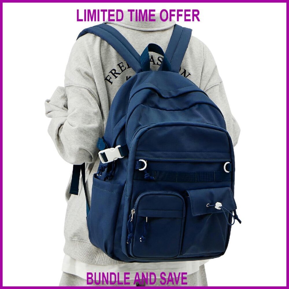 Lightweight Nylon Backpack with Laptop Compartment, Multiple Pockets for School